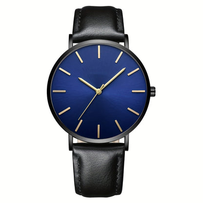 Men's Quartz Watch - Minimalist for Analog Round Dial PU Leather Strap Stainless Steel Case - product detail view 10