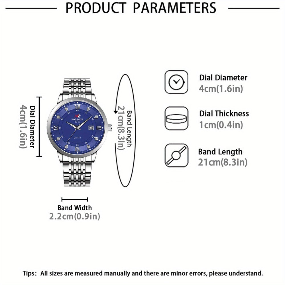 Men's Quartz Watch - Minimalist 's Stainless Steel Band Date Display Round Dial Business Casual - product detail view 7