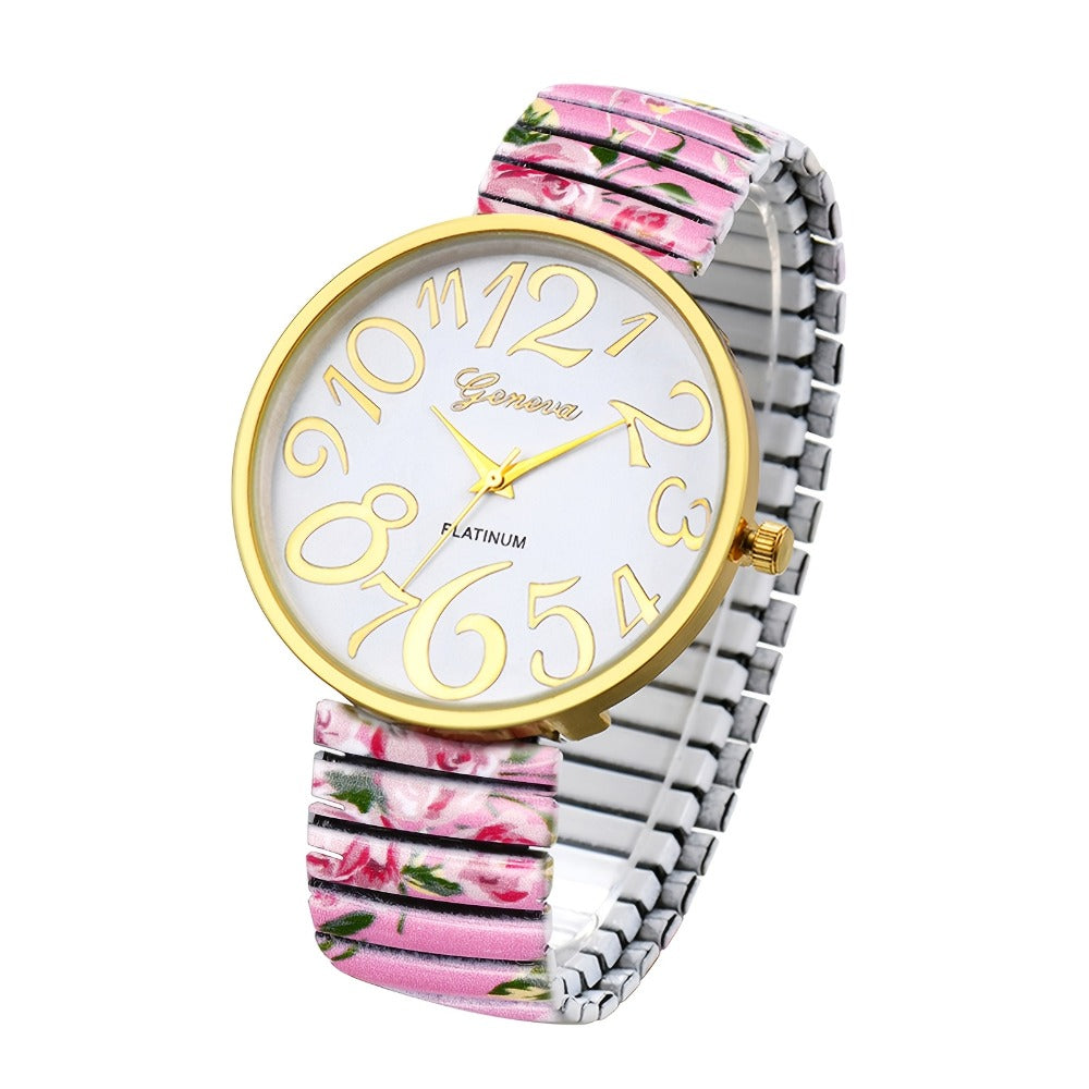 Women's Quartz Watch - Multi-Color 's Analog with Round Stretch Band - Large Arabic Numeral Dial - product detail view 12