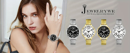 Women's Quartz Watch - Multi-Color 's Analog with Round Stretch Band - Large Arabic Numeral Dial - product detail view 14