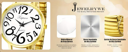 Women's Quartz Watch - Multi-Color 's Analog with Round Stretch Band - Large Arabic Numeral Dial - product detail view 15
