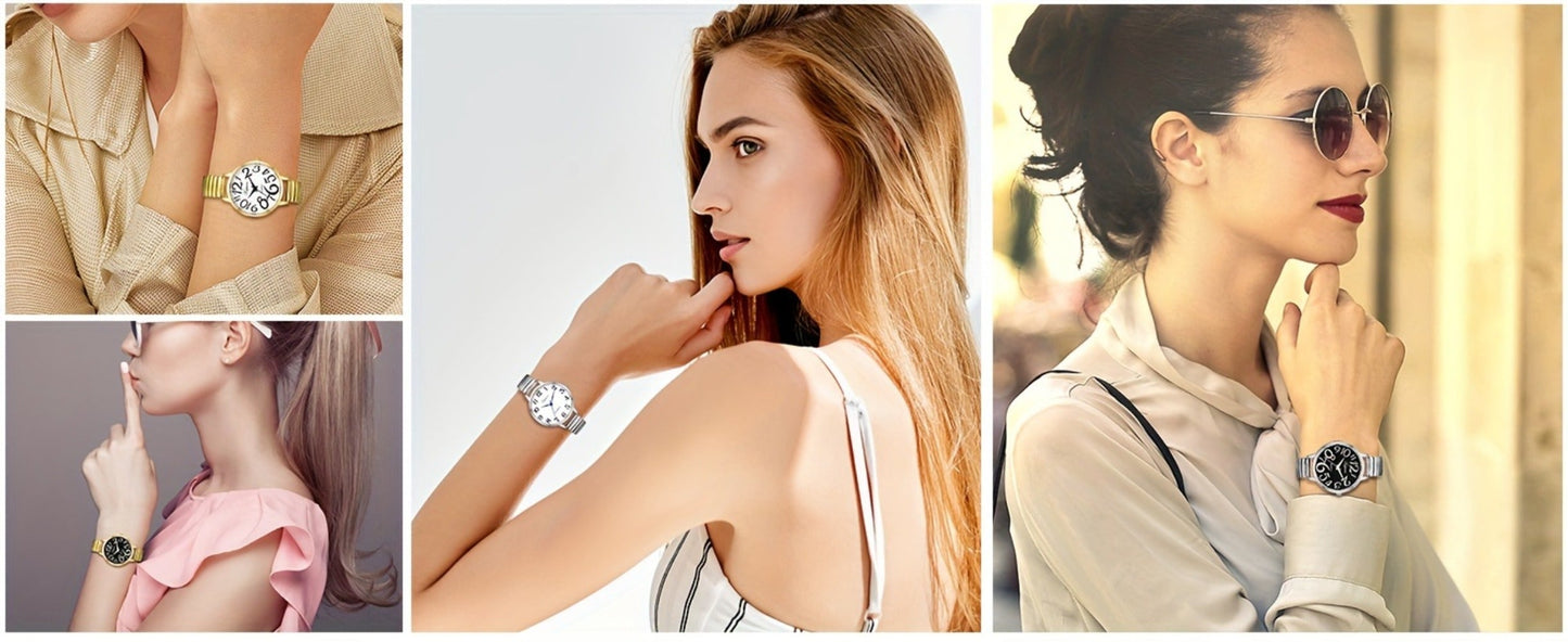 Women's Quartz Watch - Multi-Color 's Analog with Round Stretch Band - Large Arabic Numeral Dial - product detail view 16