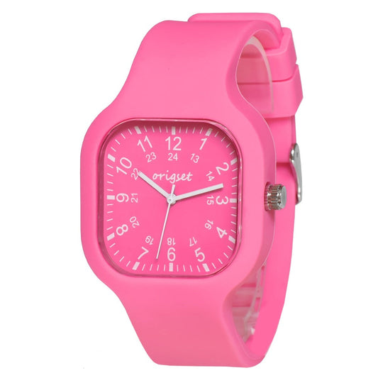 Women's Quartz Watch - Nurse for Hot Pink Origset Square Analog Wristwatch, 24-Hour Dial - main product view