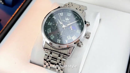 Men's Quartz Watch - OLEVS 's Luxury Dress Stainless Steel Chronograph, Moon Phase, Roman - product detail view 13