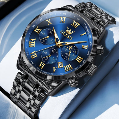 Men's Quartz Watch - OLEVS 's Luxury Dress Stainless Steel Chronograph, Moon Phase, Roman - product detail view 15