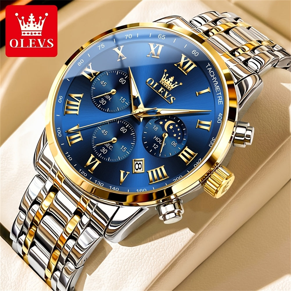 Men's Quartz Watch - OLEVS 's Luxury Dress Stainless Steel Chronograph, Moon Phase, Roman - product detail view 21