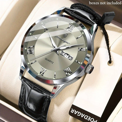 Men's Quartz Watch - POEDAGAR 978P 's 3ATM Waterproof Date Display PU Leather Band Fashion - product detail view 3