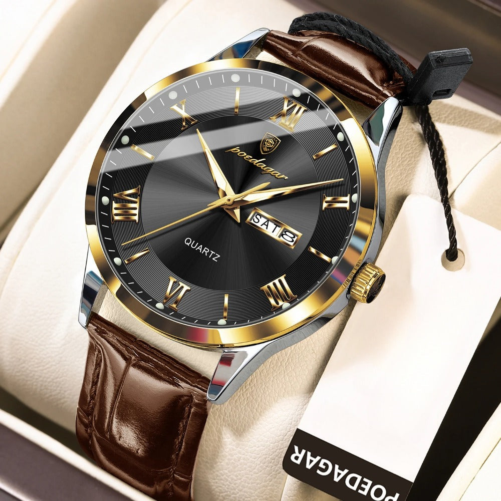 Men's Quartz Watch - POEDAGAR 978P 's 3ATM Waterproof Date Display PU Leather Band Fashion - product detail view 4