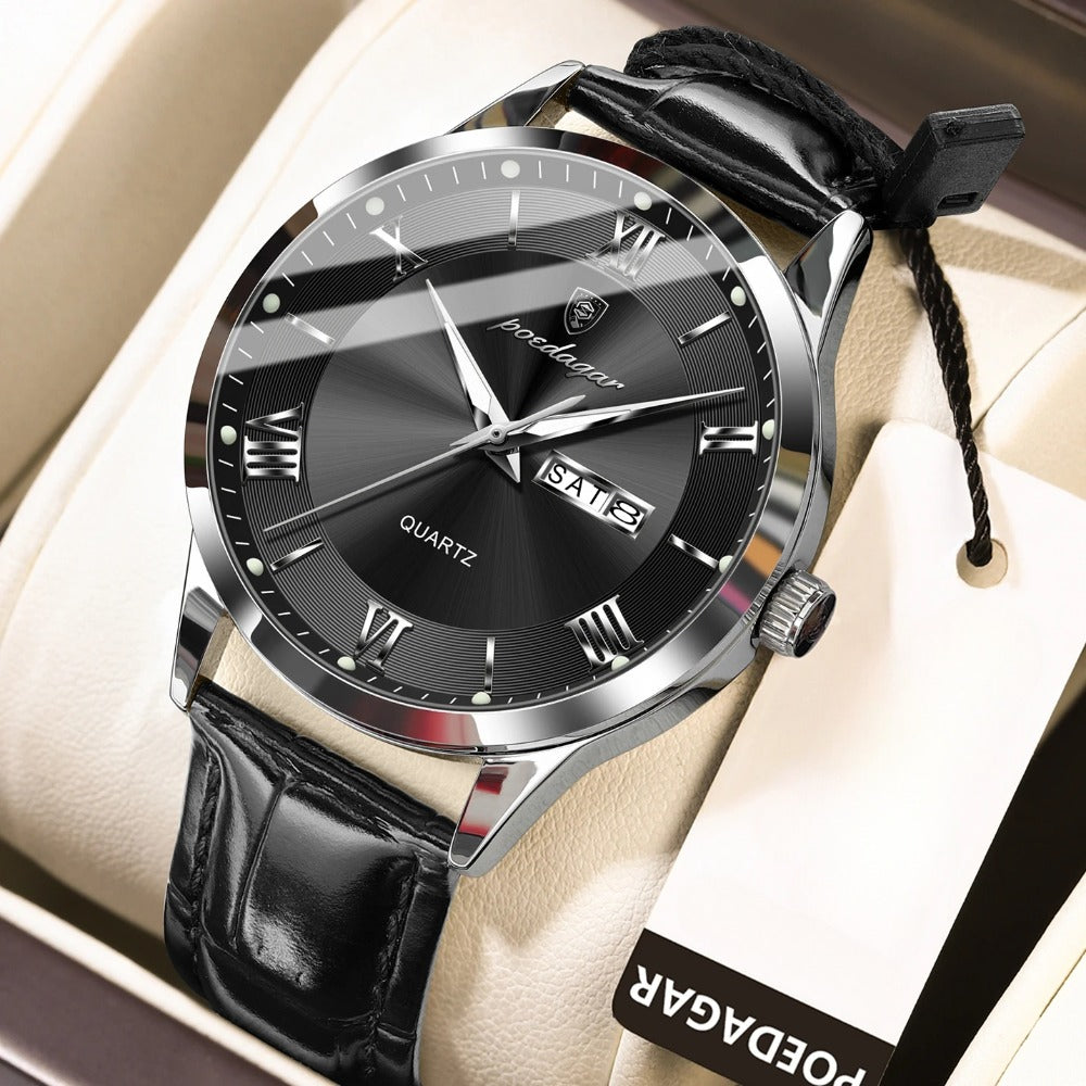 Men's Quartz Watch - POEDAGAR 978P 's 3ATM Waterproof Date Display PU Leather Band Fashion - product detail view 6