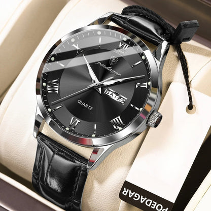 Men's Quartz Watch - POEDAGAR 978P 's 3ATM Waterproof Date Display PU Leather Band Fashion - product detail view 6