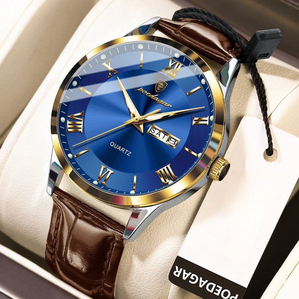 Men's Quartz Watch - POEDAGAR 978P 's 3ATM Waterproof Date Display PU Leather Band Fashion - product detail view 7