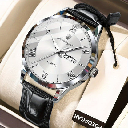 Men's Quartz Watch - POEDAGAR 978P 's 3ATM Waterproof Date Display PU Leather Band Fashion - product detail view 8