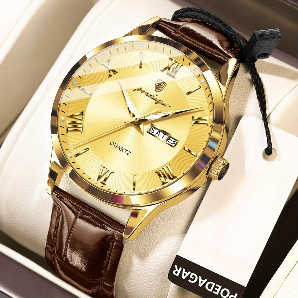 Men's Quartz Watch - POEDAGAR 978P 's 3ATM Waterproof Date Display PU Leather Band Fashion - product detail view 9
