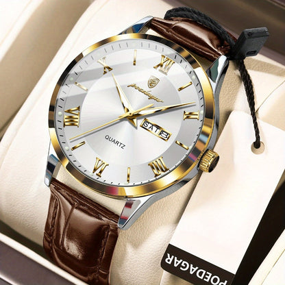 Men's Quartz Watch - POEDAGAR 978P 's 3ATM Waterproof Date Display PU Leather Band Fashion - product detail view 11