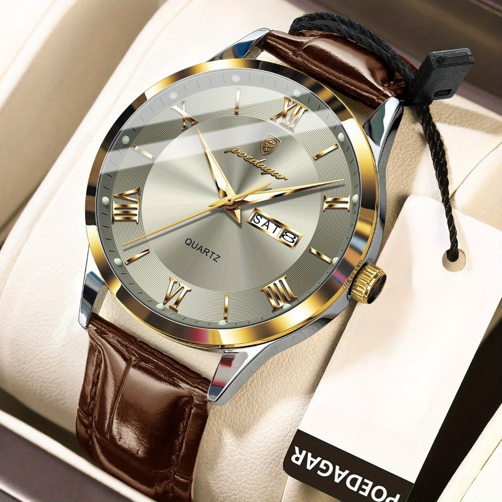 Men's Quartz Watch - POEDAGAR 978P 's 3ATM Waterproof Date Display PU Leather Band Fashion - product detail view 12