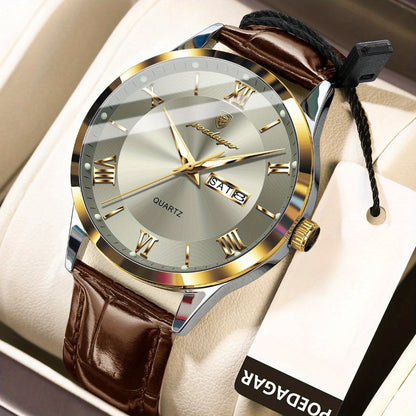 Men's Quartz Watch - POEDAGAR 978P 's 3ATM Waterproof Date Display PU Leather Band Fashion - product detail view 12