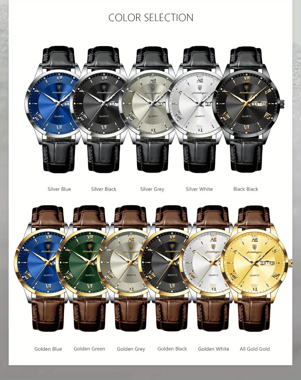 Men's Quartz Watch - POEDAGAR 978P 's 3ATM Waterproof Date Display PU Leather Band Fashion - product detail view 15