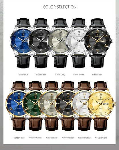 Men's Quartz Watch - POEDAGAR 978P 's 3ATM Waterproof Date Display PU Leather Band Fashion - product detail view 15