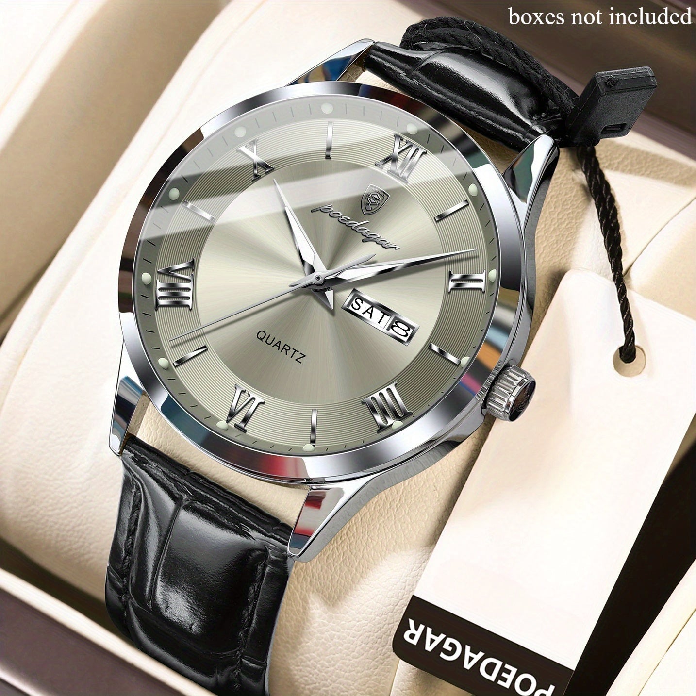 Men's Quartz Watch - POEDAGAR 978P 's 3ATM Waterproof Date Display PU Leather Band Fashion - product detail view 17