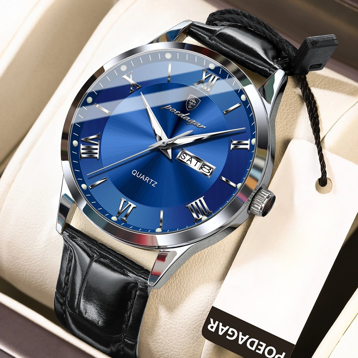 Men's Quartz Watch - POEDAGAR 978P 's 3ATM Waterproof Date Display PU Leather Band Fashion - product detail view 18