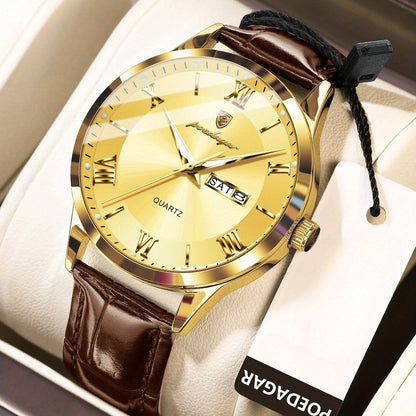 Men's Quartz Watch - POEDAGAR 978P 's 3ATM Waterproof Date Display PU Leather Band Fashion - product detail view 21