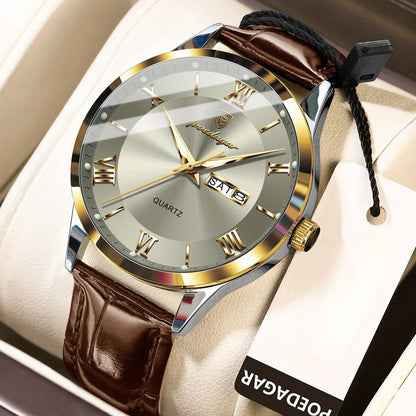 Men's Quartz Watch - POEDAGAR 978P 's 3ATM Waterproof Date Display PU Leather Band Fashion - product detail view 24