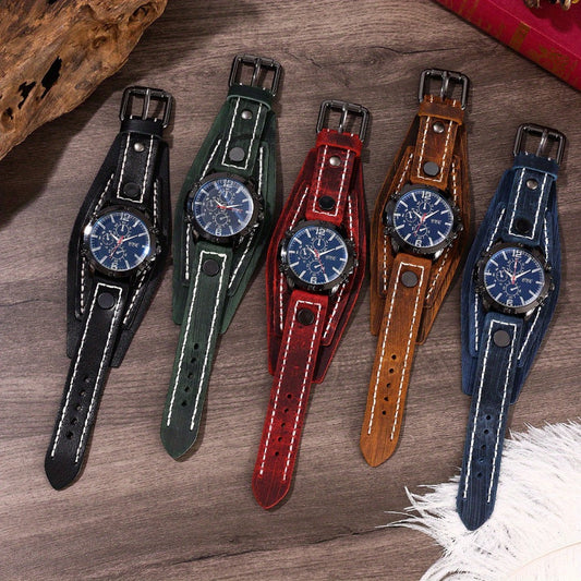 Men's Quartz Watch - PU Leather Bracelet Retro Wristwatch Unisex Women Hip Hop Casual Fashion - product detail view 2