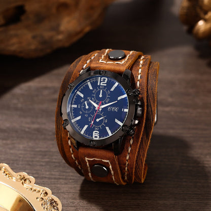 Men's Quartz Watch - PU Leather Bracelet Retro Wristwatch Unisex Women Hip Hop Casual Fashion - product detail view 5