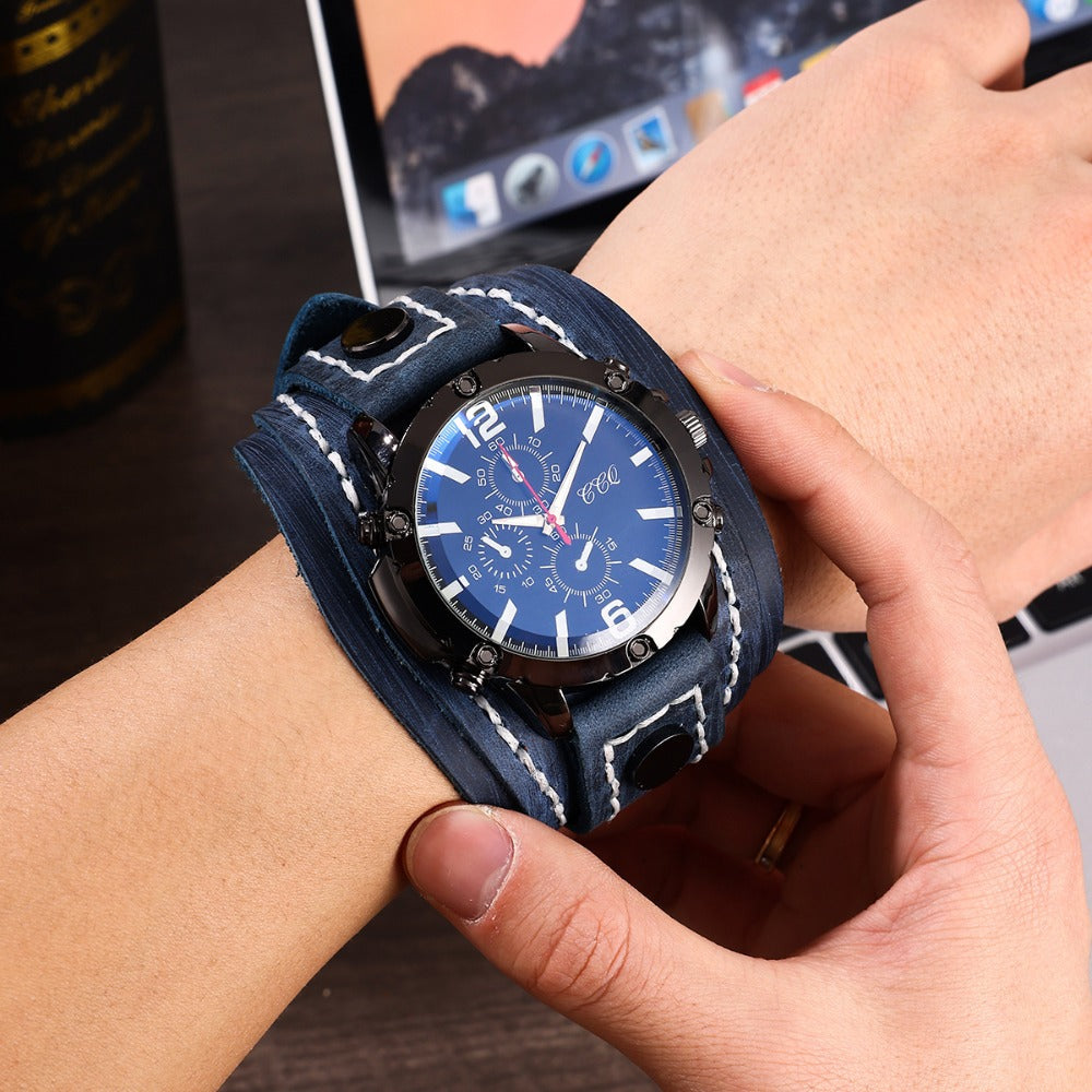 Men's Quartz Watch - PU Leather Bracelet Retro Wristwatch Unisex Women Hip Hop Casual Fashion - product detail view 6