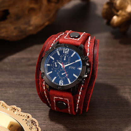 Men's Quartz Watch - PU Leather Bracelet Retro Wristwatch Unisex Women Hip Hop Casual Fashion - product detail view 7