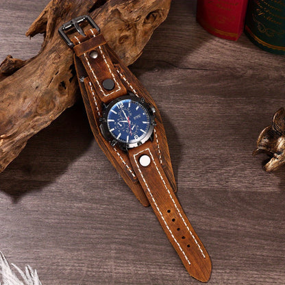 Men's Quartz Watch - PU Leather Bracelet Retro Wristwatch Unisex Women Hip Hop Casual Fashion - product detail view 8