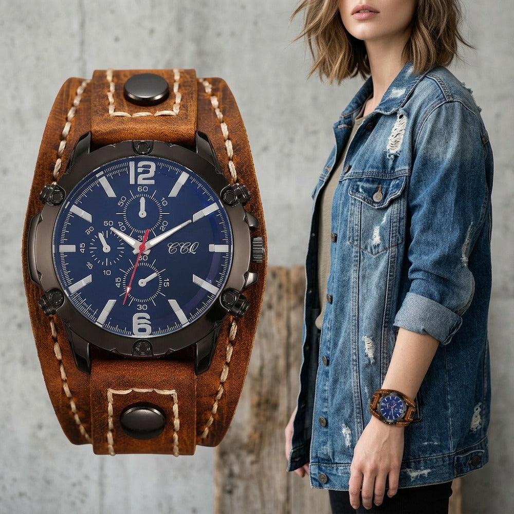 Men's Quartz Watch - PU Leather Bracelet Retro Wristwatch Unisex Women Hip Hop Casual Fashion - product detail view 10