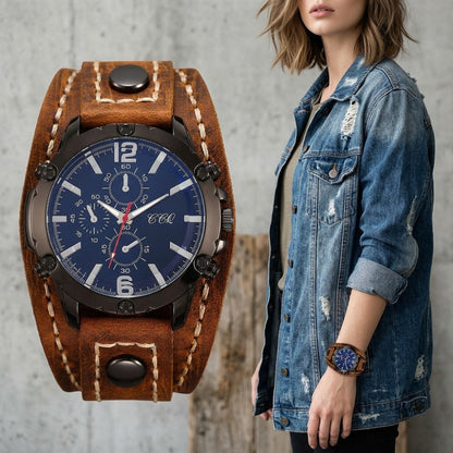Men's Quartz Watch - PU Leather Bracelet Retro Wristwatch Unisex Women Hip Hop Casual Fashion - product detail view 10