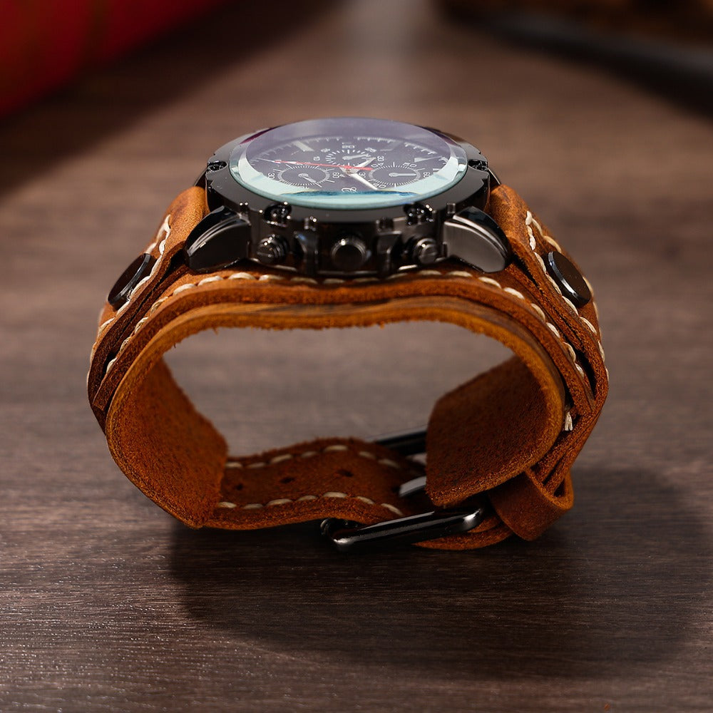 Men's Quartz Watch - PU Leather Bracelet Retro Wristwatch Unisex Women Hip Hop Casual Fashion - product detail view 12
