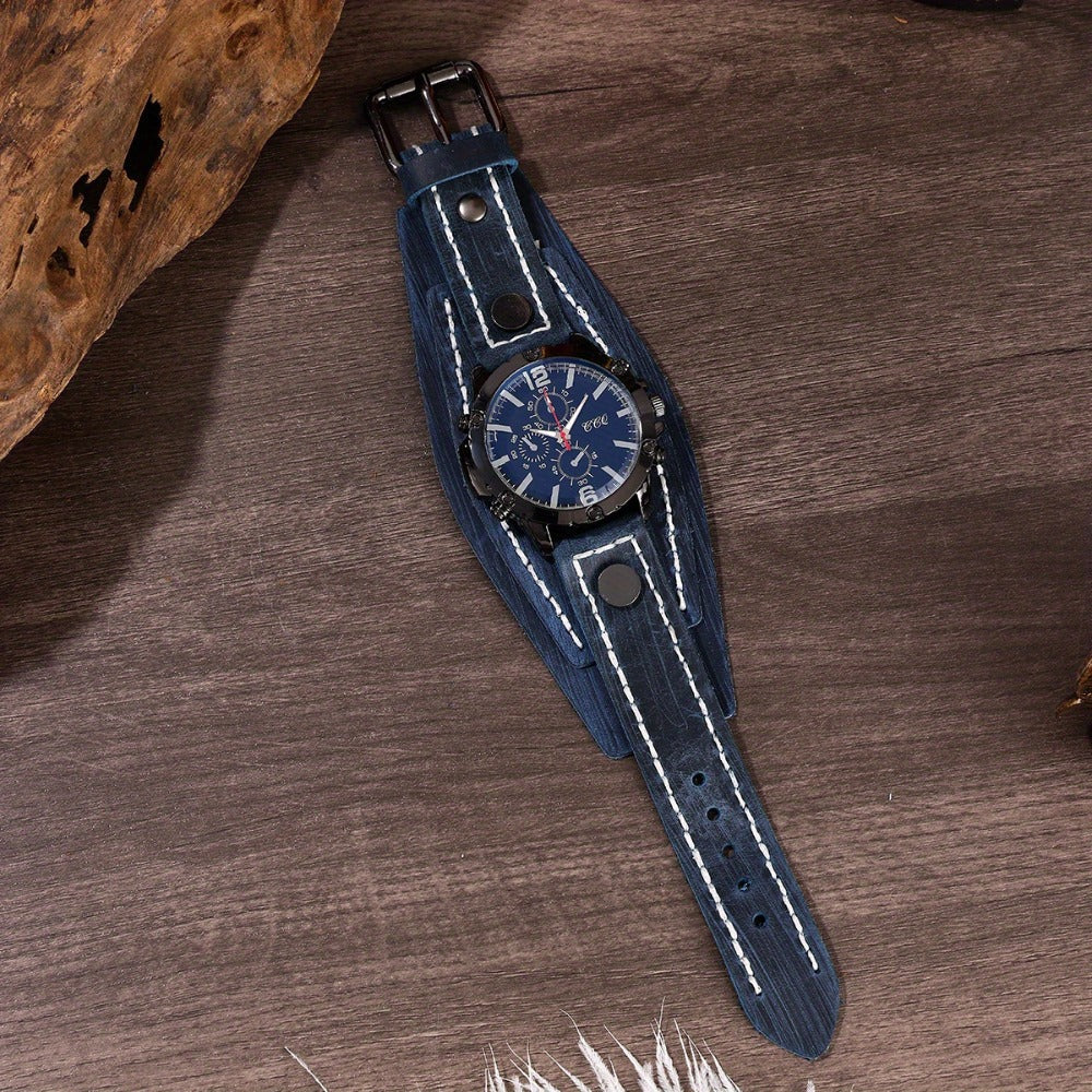 Men's Quartz Watch - PU Leather Bracelet Retro Wristwatch Unisex Women Hip Hop Casual Fashion - product detail view 13