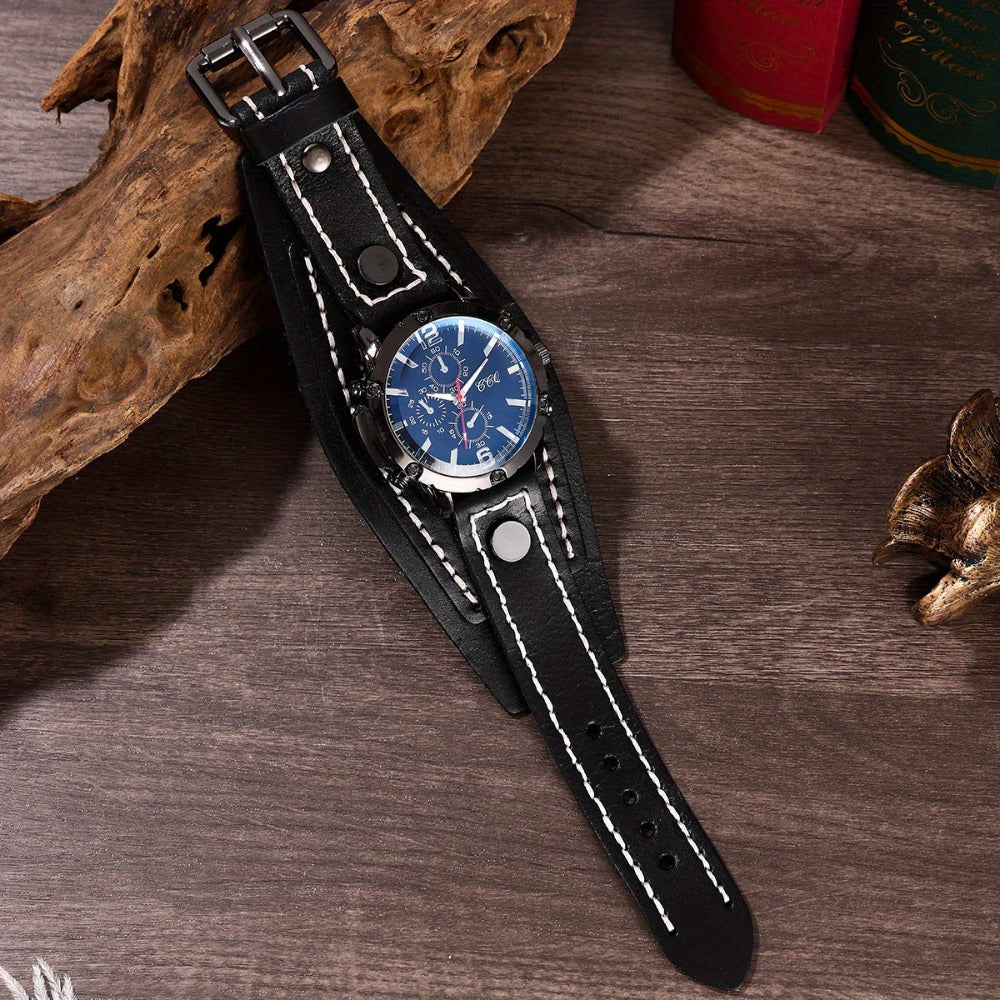 Men's Quartz Watch - PU Leather Bracelet Retro Wristwatch Unisex Women Hip Hop Casual Fashion - product detail view 15