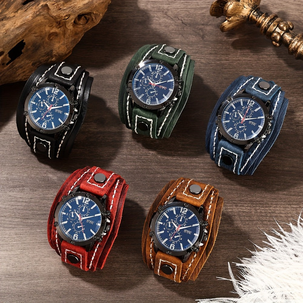 Men's Quartz Watch - PU Leather Bracelet Retro Wristwatch Unisex Women Hip Hop Casual Fashion - product detail view 17