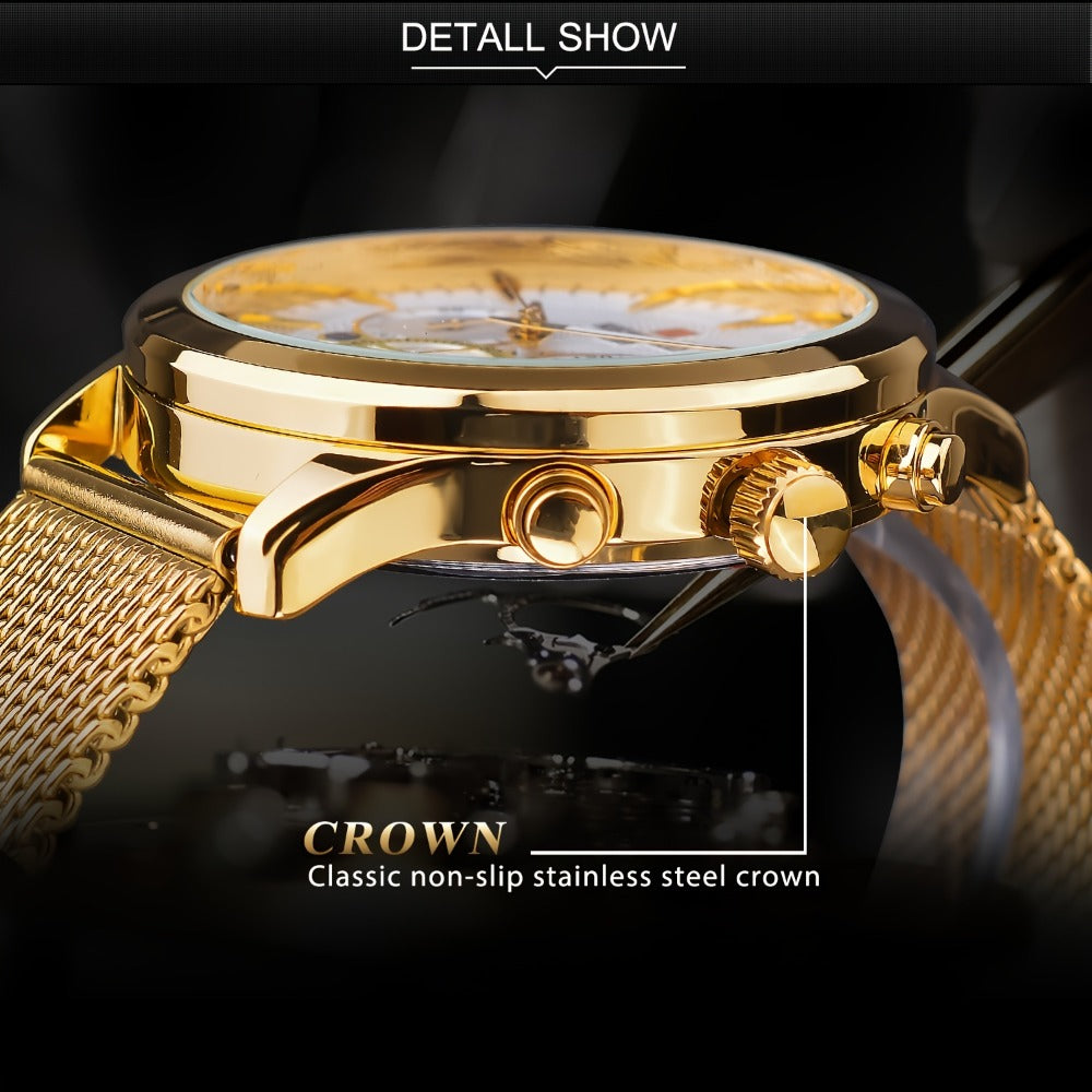 Men's Quartz Watch - REWARD 's Chronograph Luminous Stainless Steel Strap, Date Display, Gold & - product detail view 4