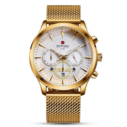 Men's Quartz Watch - REWARD 's Chronograph Luminous Stainless Steel Strap, Date Display, Gold & - product detail view 10