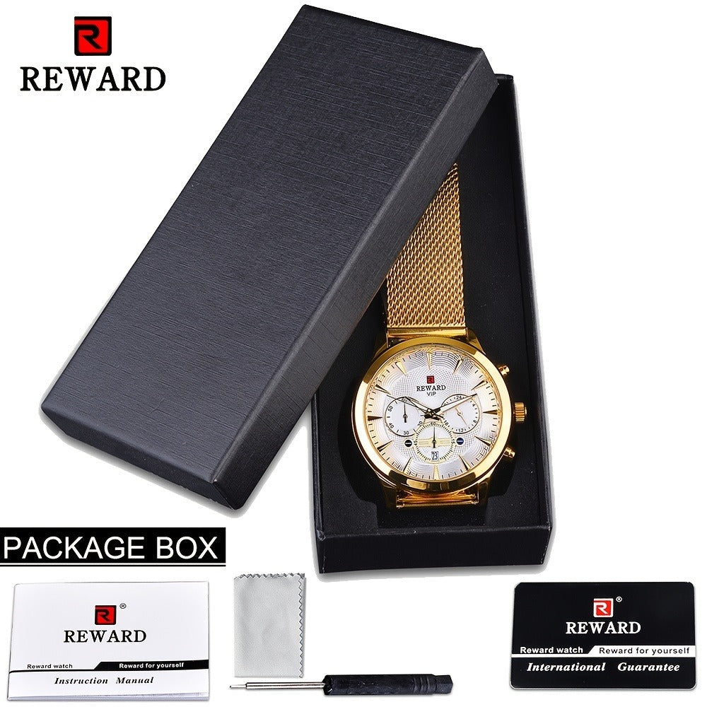 Men's Quartz Watch - REWARD 's Chronograph Luminous Stainless Steel Strap, Date Display, Gold & - product detail view 11