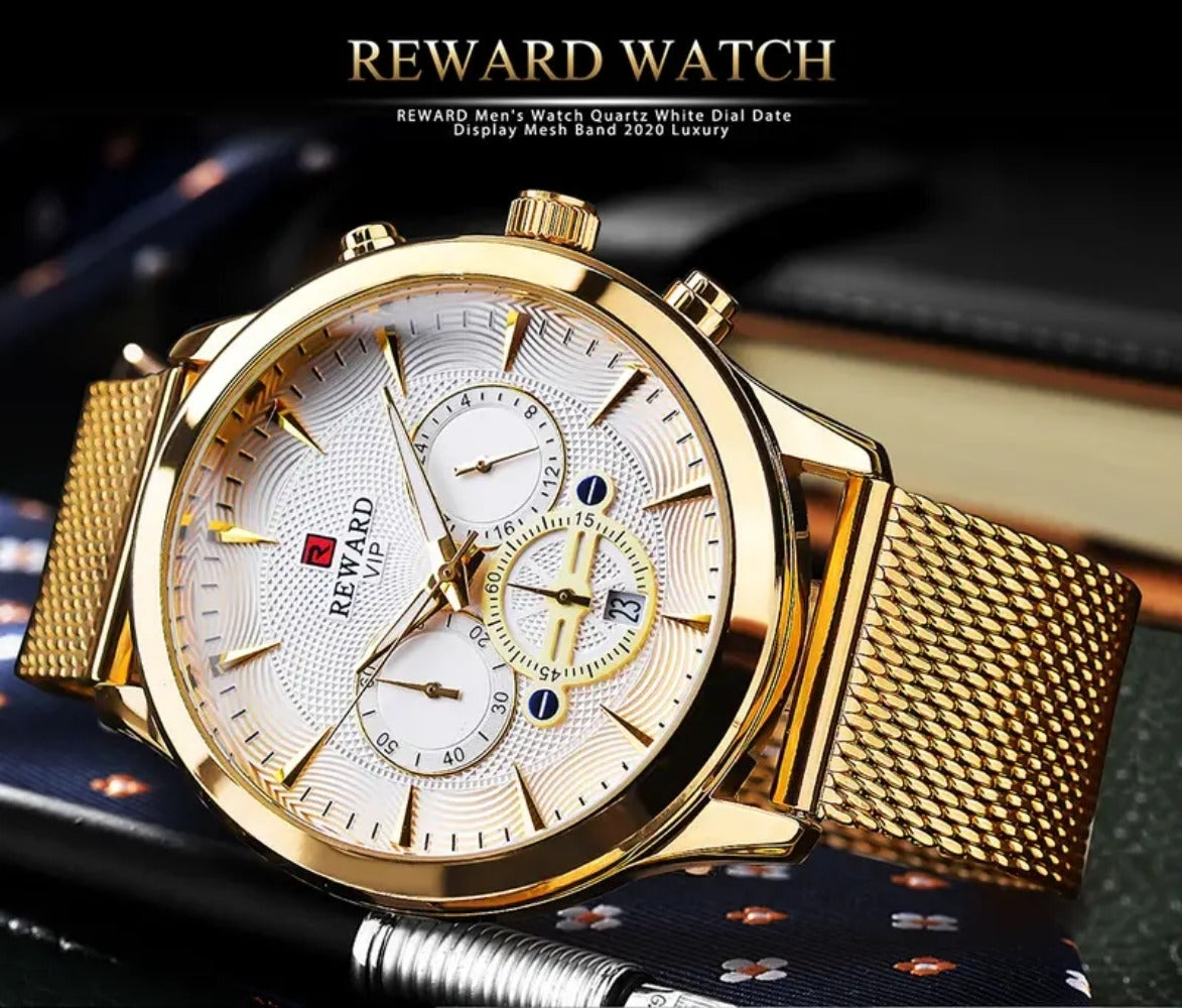 Men's Quartz Watch - REWARD 's Chronograph Luminous Stainless Steel Strap, Date Display, Gold & - product detail view 13