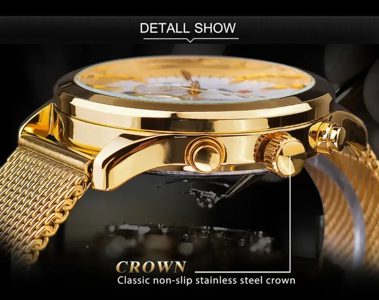 Men's Quartz Watch - REWARD 's Chronograph Luminous Stainless Steel Strap, Date Display, Gold & - product detail view 18