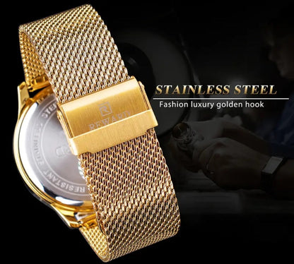 Men's Quartz Watch - REWARD 's Chronograph Luminous Stainless Steel Strap, Date Display, Gold & - product detail view 19