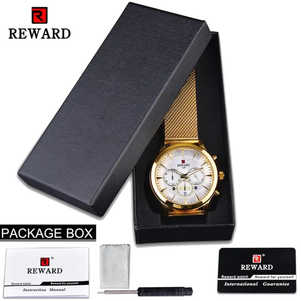 Men's Quartz Watch - REWARD 's Chronograph Luminous Stainless Steel Strap, Date Display, Gold & - product detail view 20