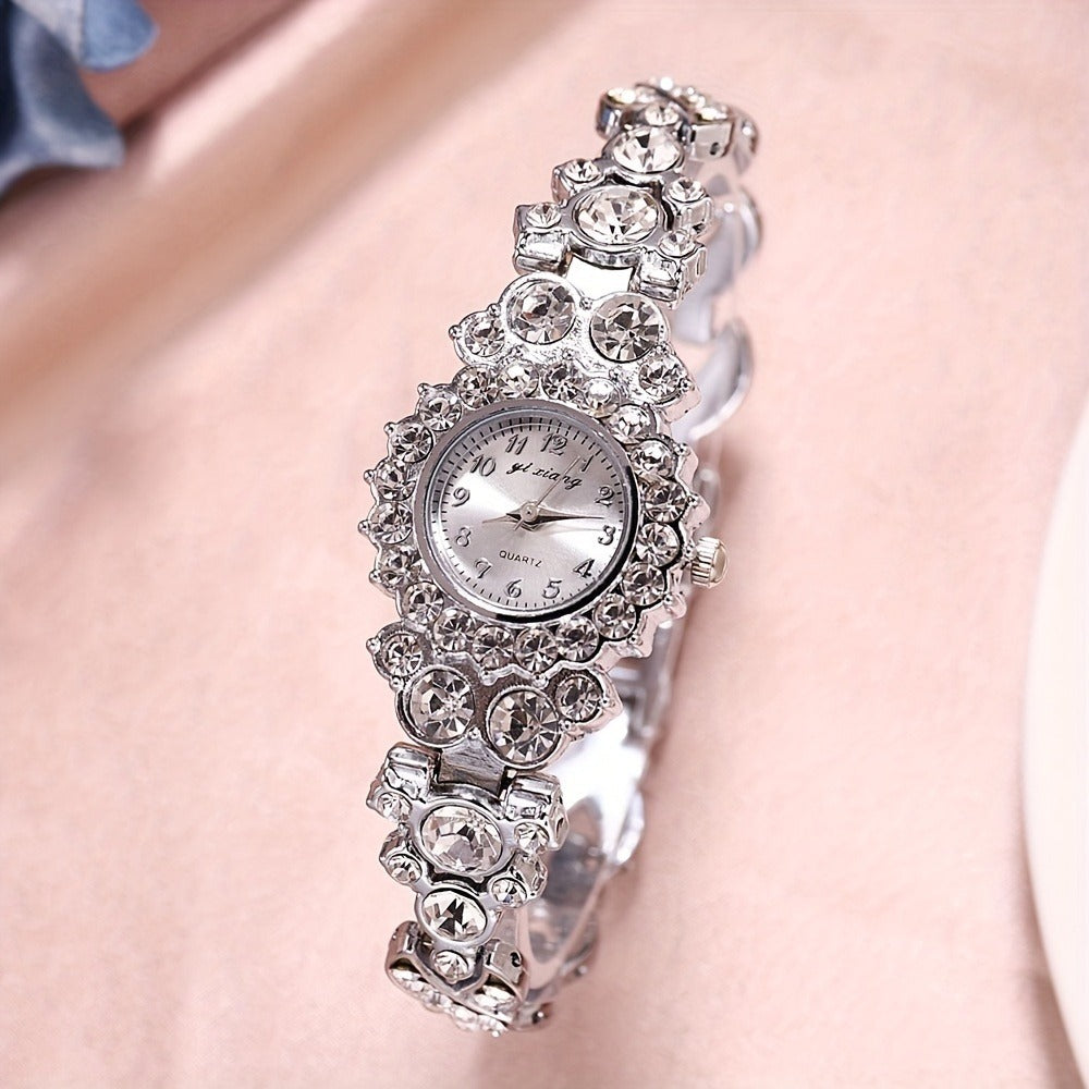 Women's Quartz Watch - Rhinestone Bracelet Set of 2 - Luxury Glitter Wristwatch for , Elegant - product detail view 6