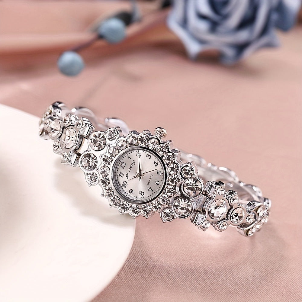 Women's Quartz Watch - Rhinestone Bracelet Set of 2 - Luxury Glitter Wristwatch for , Elegant - product detail view 8