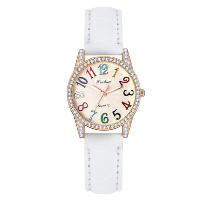 Women's Quartz Watch - Rhinestone Dial for Girls Colorful Arabic Numerals PU Leather Band - product detail view 4
