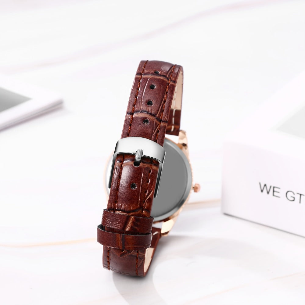 Women's Quartz Watch - Rhinestone Dial for Girls Colorful Arabic Numerals PU Leather Band - product detail view 9