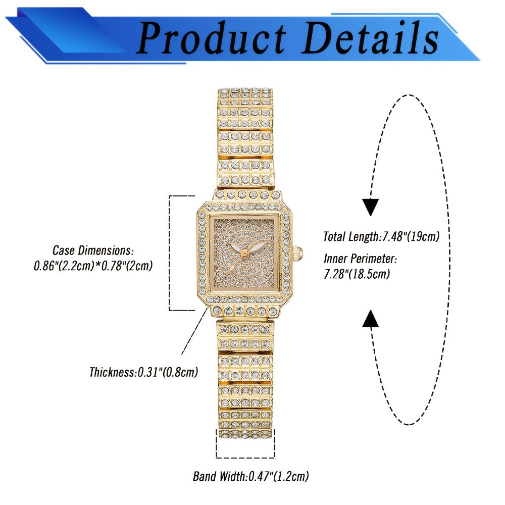 Women's Quartz Watch - Rhinestone for Square Dial Bling Luxury Analog Dress Wristwatch Sparkling - product detail view 5