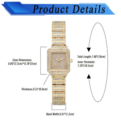 Women's Quartz Watch - Rhinestone for Square Dial Bling Luxury Analog Dress Wristwatch Sparkling - product detail view 5